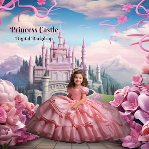 Pink Princess Castle Digital Backdrop Fairy Tale Princess Photography Background  for Composite Images Pink Princess Digital Background
