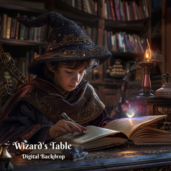 Wizard's Table Digital Backdrop Wizard's Spell Book Background Fantasy Wizard's Room Creative Composite Images for Kids Photography