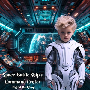 Space Battle Ship's Command Center Digital Backdrop for Advanced Future Technology Composite Images for Space Travel Creative Background image 1