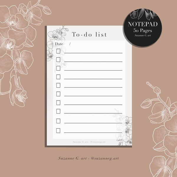 Notepad fleurs, Notes A6, To do list carnet de notes, planer, liste à faire, Bloc-notes, 50 feuilles, floral, cadeau, courses