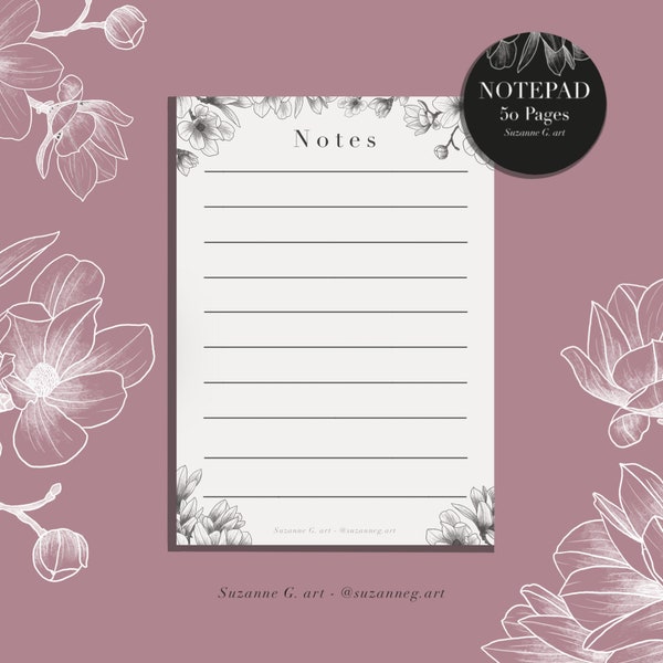 Notepad fleurs, Notes A6, carnet de notes, planer, liste à faire, Bloc-notes, 50 feuilles, floral, cadeau