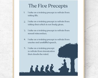 The Five Precepts Print - een digitale downloadbare print - lichtblauw