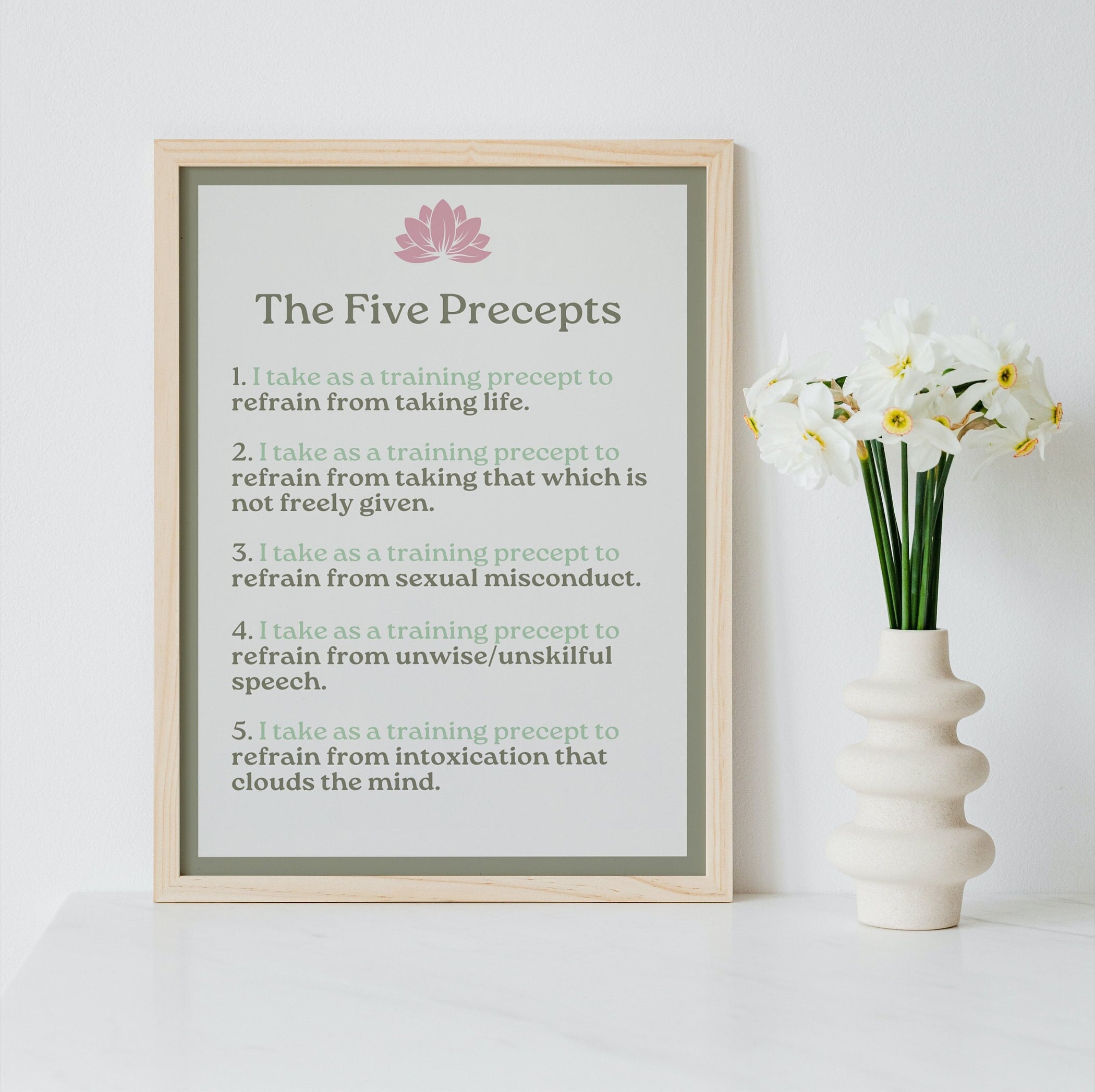 The Five Precepts Print a Digital Downloadable Poster Etsy