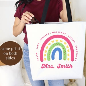 Personalized Teacher Tote Bag, Polyester Tote Bag, Gift for Teacher, Teacher&#39;s Day, Teacher Thank You Gift, Teacher Appreciation Gift