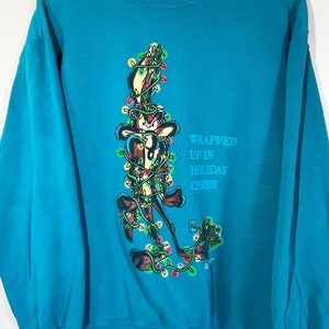 Vintage 1995 Wile E Coyote &quot;Wrapped up in holiday cheer&quot; Blue Sweatshirt
