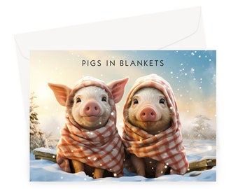 Funny Christmas Card with Pigs in Blankets - Holiday Cards Funny Xmas Card - Merry Christmas Card – Funny Christmas Gift- Humour Cards