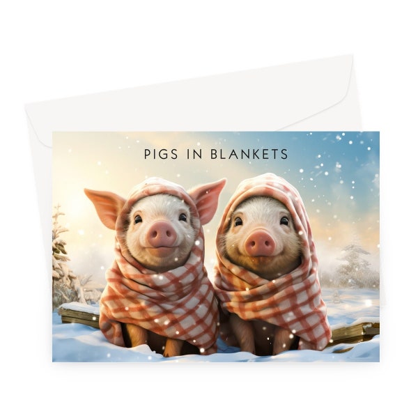 Funny Christmas Card with Pigs in Blankets - Holiday Cards Funny Xmas Card - Merry Christmas Card – Funny Christmas Gift- Humour Cards