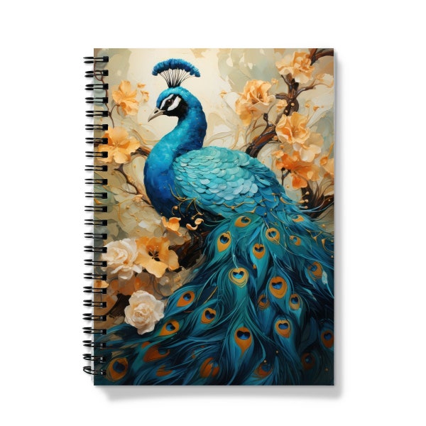 Peacock Art Notebook - A4/A5 Spiral Bound, Lined/Graph Paper - Perfect Christmas Present, Stocking Filler or Birthday Gift