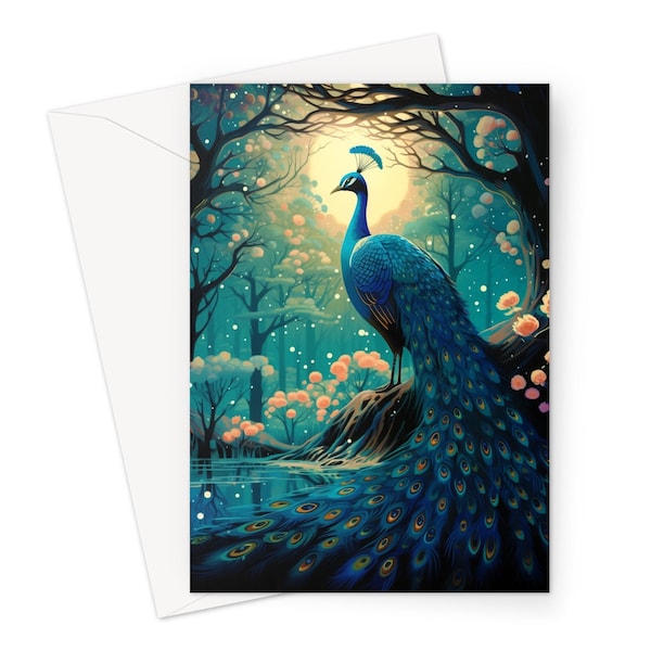 Stunning Peacock Greeting Card - Elegant Birthday Greeting Card - Colourful Bird Card - Artistic Birthday Card - Unique Birthday Gift Card