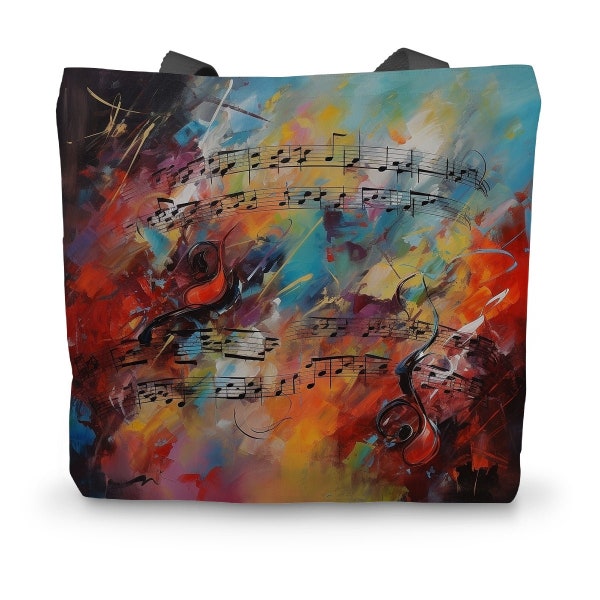 Musical Canvas Tote Bag - Abstract musical painting tote shoulder bag - Large 14" x 18.5" - Double sided and high quality durable material