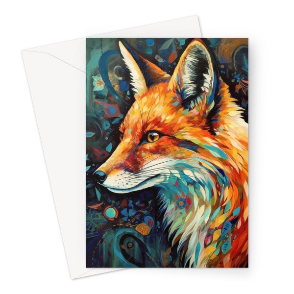 Carte de voeux peinture renard - Une belle et unique carte représentant une peinture abstraite d'un renard