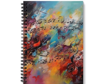 Abstract Music Notebook - A4/A5 Spiral Bound - Lined Paper - Perfect Musical Christmas Present, Stocking Filler or Birthday Gift