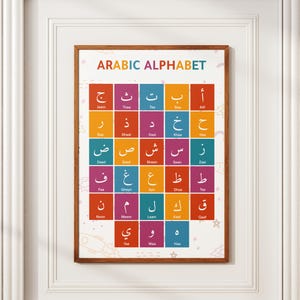 Affiche de l&#39;alphabet arabe | Décoration murale Alif Baa Taa | Impression d&#39;apprentissage de l&#39;arabe Montessori | Décoration islamique pour l&#39;école à la maison et la salle de classe pour enfants