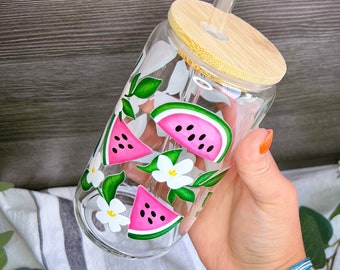Watermelon Glass Cup, Summer drink cup, Perfect for iced coffee and iced tea