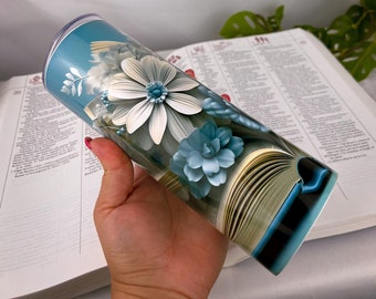 Tumbler for book lover, Gift for her, Gift for mom, Gift for book lover, Floral book tumbler