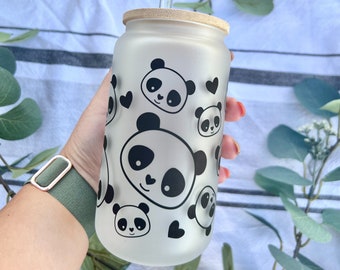 Cute Panda Cup, Panda Glass Can, Kawaii Panda Iced Coffee Cup