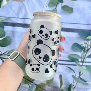 Cute Panda Cup, Panda Glass Can, Kawaii Panda Iced Coffee Cup