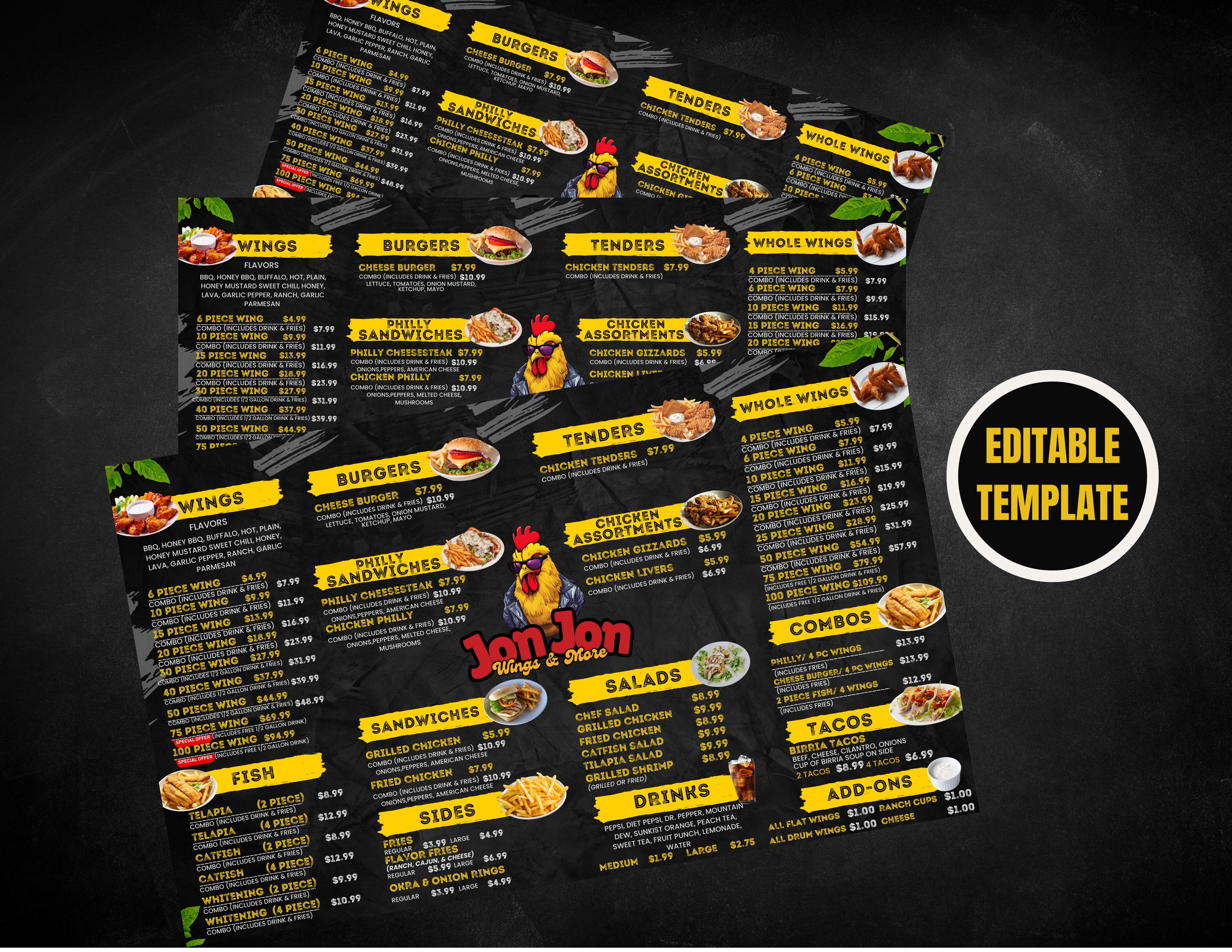 Restaurant TV Menu Board: Editable Canva Template (digital Download) - Etsy
