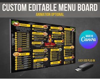 Tableau de menu Restaurant TV : modèle de toile modifiable (téléchargement numérique)