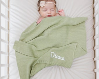 Baby Blanket, Baby Gift, Newborn Gift, Baby Shower Gift, Personalized Name, Stroller Blanket, Soft Cotton Knit Blanket, Newborn Baby Gift