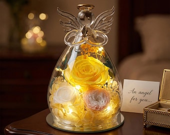 Regalos para mamá Regalos para mujeres Rosas eternas en figuritas de ángeles de cristal para entrega Aniversario Día de la Madre Rosas naturales para la abuela