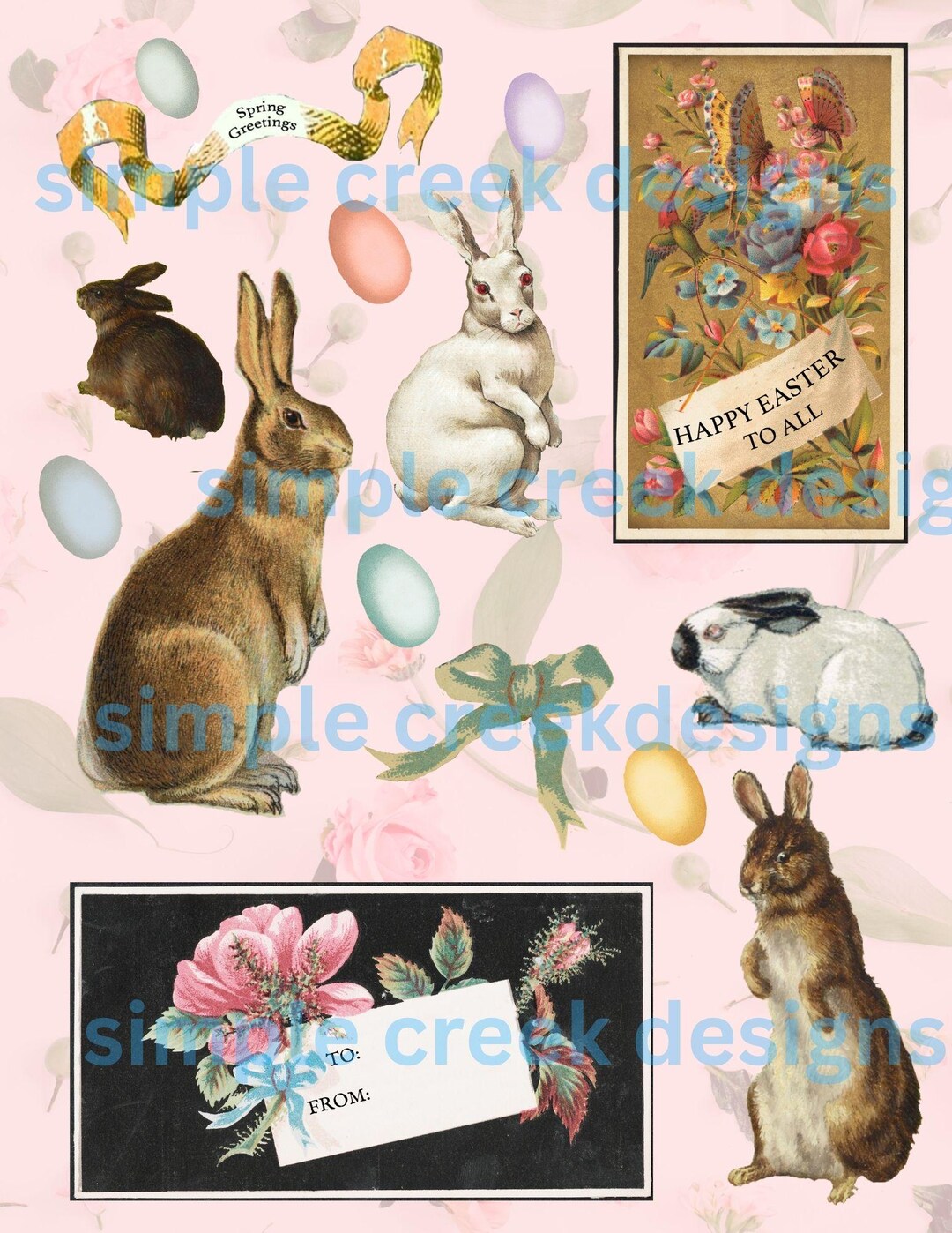 Vintage Bunny Bunnies Digital Download Collage Sheet Printable Paper ...