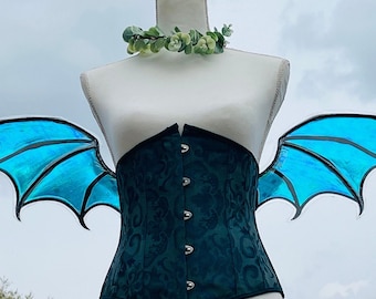 Dragon Wings for Photoshoot Adult Cosplay Teal Blue Green Iridescent Rave Fantasy Fairy Bat Wearable Costume Butterfly