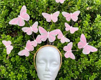 Butterfly Headpiece Costume Crown Head Piece Fairy Princess Pink Headband Halloween Cosplay Handmade