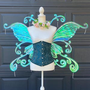 Butterfly Swirl Fairy engelenvleugels groot volwassen grootte roze tot groen zilveren aderen draagbaar iriserend cosplay festival fantasie op bestelling gemaakt