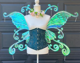 Butterfly Swirl Fairy Angel Wings Large Adult Size Pink to Green Silver Wearable Iridescent Cosplay Festival Fantasy