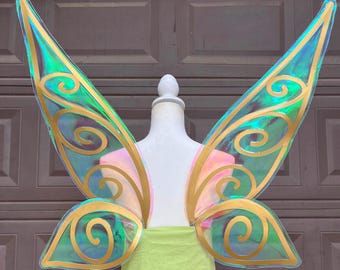 Tinkerbell Costume Wings Cosplay Fairy Tink Iridescent Adult Large Size Gold Green Pink Handmade
