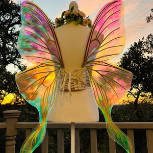 Fairy Butterfly Wings Luna Moth Large Adult Size Pink to Green Color Shift Gold Veins Rave Festival Cosplay Fantasy Made to Order