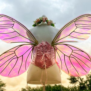 Butterfly Fairy Wings Large Adult Size Pink to Green Iridescent Rave Festival Cosplay Costume Fairie