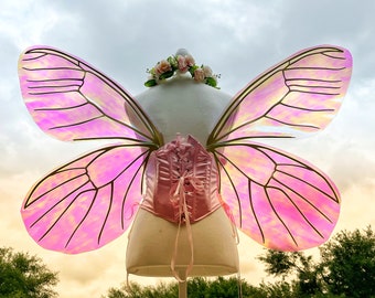 Butterfly Fairy Wings Large Adult Size Pink to Green Iridescent Rave Festival Cosplay Costume Fairie