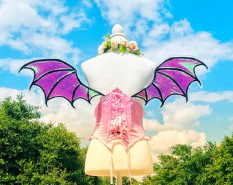 Costume Dragon Bat Wings for Photoshoot Adult Size Cosplay Large Teal Green Purple Iridescent Rave Fantasy Wearable