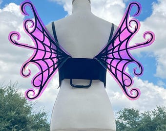 Spiderweb Wings for Halloween Costume Adult Size Cosplay Large Teal Green Purple Iridescent Fantasy Butterfly Wearable