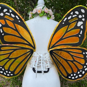 Monarch Butterfly Fairy Wings - Hand Painted Orange Black Large Adult Size Cosplay Festival Made to Order Costume