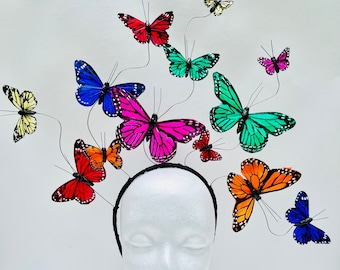 Rainbow Monarch Butterfly Headpiece Costume Crown Head Piece Fairy Princess Headband Halloween Cosplay Adult Child Size