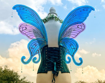 Asas de sereia de fada da água adulto cosplay borboleta azul rosa prata fantasia traje festival iridescente