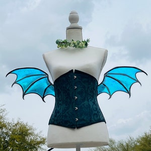 Costume Dragon Wings for Photoshoot Cosplay Teal Blue Green Iridescent Rave Fantasy Wearable Butterfly Made to Order