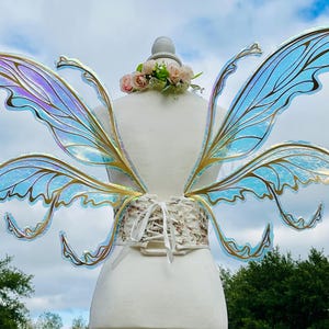 Whimsical Fairy Costume Wings Adult Cosplay Gold Iridescent Pink Purple Butterfly Fairie Angel Fantasy Halloween
