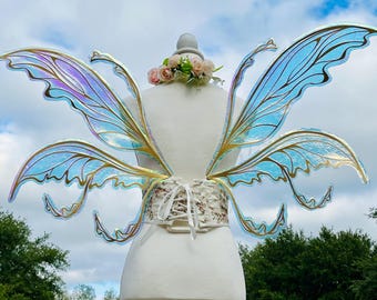 Whimsical Fairy Costume Wings Adult Cosplay Gold Iridescent Pink Purple Butterfly Fairie Angel Fantasy