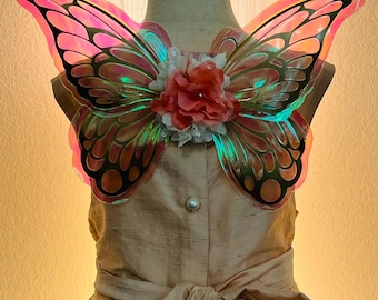 Kids Clip on Butterfly Wings Child Size Small Dog Harness Fairy Princess Costume Flower Girl Pink Gold