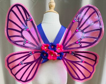 Kids Wings Costume Butterfly Fairy with Straps Halloween Purple Pink