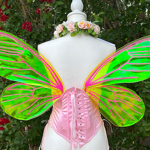 Butterfly Fairy Wings Small Size Pink & Yellow Rave Festival Cosplay Costume Black Light Glow Made to Order