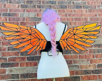 Mirrored Geometric Angel Wings Adult Size Cosplay Costume Red Orange Gold Green Iridescent Fairy Butterfly Mirror Large