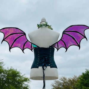 Costume Dragon Wings for Photoshoot Cosplay Large Teal Green Purple Iridescent Rave Fantasy Wearable Butterfly Bat Made to Order