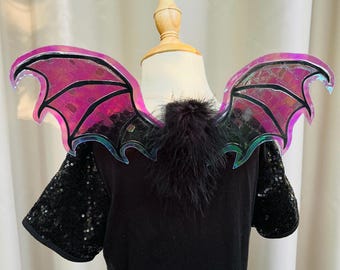 Clip on Bat Dragon Wings for Kids Child Size Small Dog Harness Witch Costume Dark Fairy Pink Black Purple Green