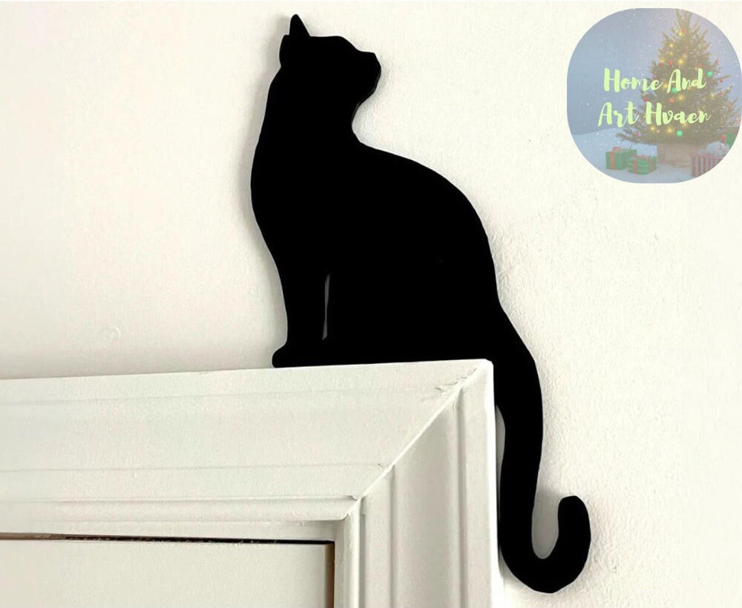 Handcrafted Black Wooden Sitting Cat Door Frame Decor Unique Home Accent and Gift Charming
