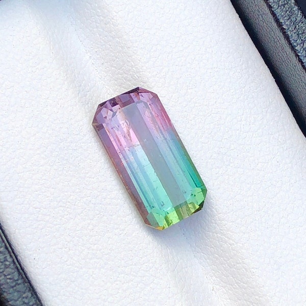 5.85 Cts Natural Bicolor Tourmaline Loose Gemstone,Faceted Bi Color Tourmaline Bicolor Emerald Cut Gemstone Bicolored Tourmaline